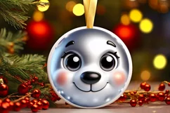 Shiny Christmas Polar Bear Round Ornament Sublimation PNG Product Image 3