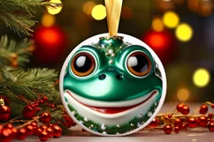 Shiny Christmas Frog Round Ornament Sublimation PNG Product Image 3