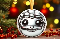 Shiny Christmas Lamb Round Ornament Sublimation PNG Product Image 3