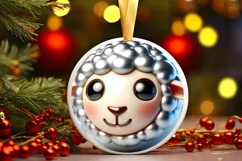 Shiny Christmas Lamb Round Ornament Sublimation PNG Product Image 3
