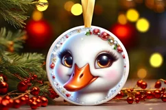 Shiny Christmas Swan Round Ornament Sublimation PNG Product Image 1