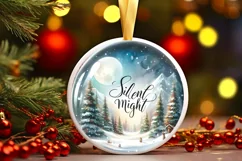 Silent Night Watercolor Christmas Round Ornament Night Scene Product Image 2
