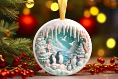 Christmas Round Cute Penguin Ornament Sublimation Product Image 2