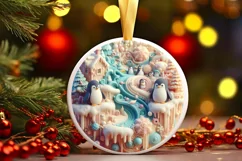 Christmas Round Cute Penguins Ornament Sublimation Product Image 2