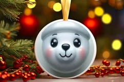 Shiny Christmas Polar Bear Round Ornament Sublimation PNG Product Image 3