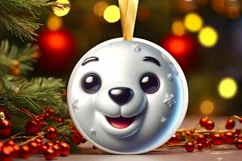 Shiny Christmas Polar Bear Round Ornament Sublimation PNG Product Image 1