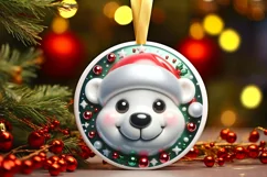 Shiny Christmas Polar Bear Round Ornament Sublimation PNG Product Image 1