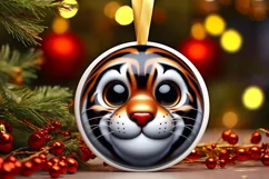 Shiny Christmas Tiger Round Ornament Sublimation PNG Product Image 3