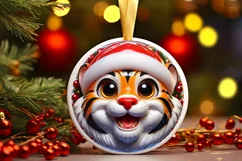 Shiny Christmas Tiger Round Ornament Sublimation PNG Product Image 1