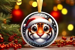 Shiny Christmas Tiger Round Ornament Sublimation PNG Product Image 3