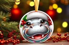 Hippo Christmas Round Ornament Sublimation PNG Product Image 3