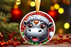 Hippo Christmas Round Ornament Sublimation PNG Product Image 3