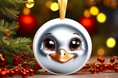 Swan Christmas Round Ornament Sublimation PNG Product Image 3