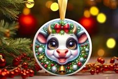 Cow Christmas Round Ornament Sublimation PNG Product Image 3