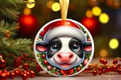 Christmas Cow Smiling Round Ornament Sublimation PNG Product Image 1