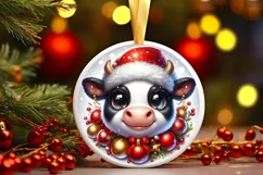 Cow Christmas Round Ornament Sublimation PNG Product Image 1