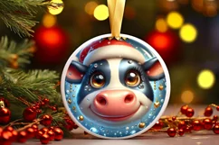 Cow Christmas Round Ornament Sublimation PNG Product Image 3