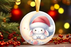 Cute Baby Bunny on Moon Christmas Ornament Product Image 3