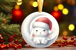 Cute Baby Bunny on Moon Christmas Ornament Product Image 3