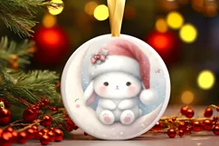 Cute Baby Bunny on Moon Christmas Ornament Product Image 3