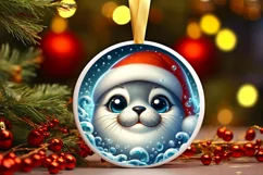 Shiny Christmas Seal Round Ornament Sublimation PNG Product Image 3
