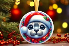 Shiny Christmas Seal Round Ornament Sublimation PNG Product Image 3