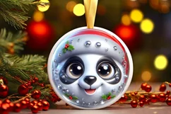 Shiny Christmas Panda Round Ornament Sublimation PNG Product Image 3