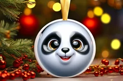Shiny Christmas Panda Round Ornament Sublimation PNG Product Image 1