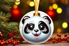 Shiny Christmas Panda Round Ornament Sublimation PNG Product Image 3
