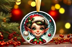 Shiny Christmas Elf Round Ornament Sublimation PNG Product Image 3