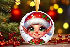 Shiny Christmas Elf Round Ornament Sublimation PNG Product Image 1
