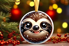 Shiny Christmas Sloth Round Ornament Sublimation PNG Product Image 1