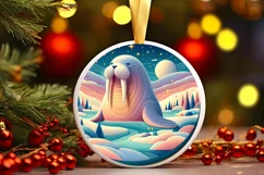 Colorful Winter Scene with Walrus Round Ornament Sublimation Product Image 3