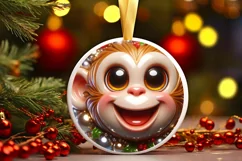 Monkey Christmas Round Ornament Sublimation PNG Product Image 1