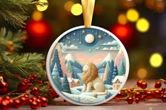 Colorful Winter Scene with Lion Round Ornament Sublimation Product Image 3