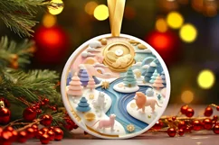 Colorful Winter Scene with Lion Round Ornament Sublimation Product Image 2