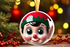 Shiny Christmas Elf Round Ornament Sublimation PNG Product Image 3
