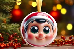 Elf Christmas Round Ornament Sublimation PNG Product Image 1