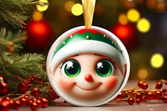 Elf with big eyes Round Christmas Ornament Sublimation PNG Product Image 3
