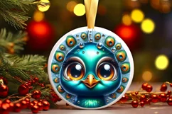 Peacock with big eyes Round Christmas Ornament Sublimation Product Image 1