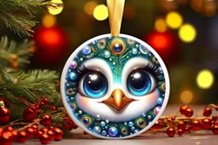 Peacock with big eyes Round Christmas Ornament Sublimation Product Image 3