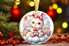 Vintage Baby Bunny on Cloud Christmas Ornament Product Image 3