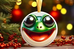Frog with big eyes Round Christmas Ornament Sublimation PNG Product Image 1