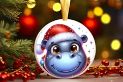 Hippo with big eyes Round Christmas Ornament Sublimation PNG Product Image 3