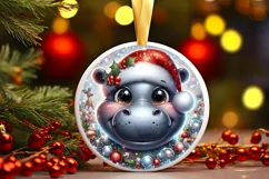 Hippo with big eyes Round Christmas Ornament Sublimation PNG Product Image 1