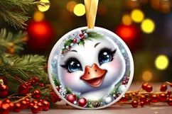 Swan with big eyes Round Christmas Ornament Sublimation PNG Product Image 3