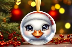 Swan with big eyes Round Christmas Ornament Sublimation PNG Product Image 1