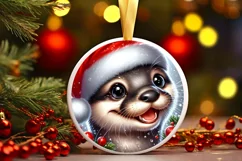 Otter with big eyes Round Christmas Ornament Sublimation PNG Product Image 1
