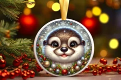 Otter with big eyes Round Christmas Ornament Sublimation PNG Product Image 1