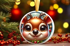 Deer with big eyes Round Christmas Ornament Sublimation PNG Product Image 3
